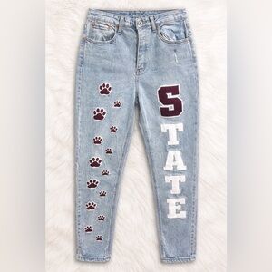 NWT Mississippi State Repeat Jeans Women’s Denim Bulldog Paw Print Size 28